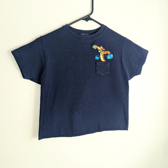 Early 2000s Disney Pooh Navy Blue Embroidered Tigger Cropped Baby Tee - Picture 5 of 9